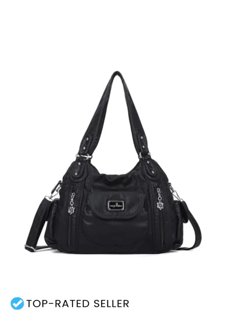 Large Faux Leather Hobo Shoulder Bag Multi-Pocket Tote Satchel